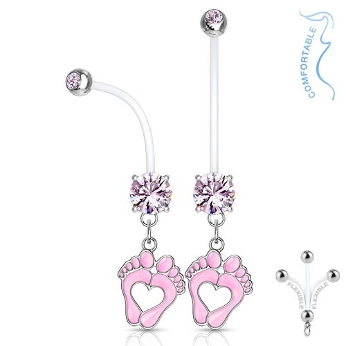 Piercing Nombril Grossesse Pieds Bébé Maternité Pierre Zirconium Longue Barre Acrylique Retainer Bioflex Alice Rose Lovepiercing