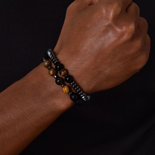 Bracelets Empilables En Cuir Avec Pierre Oeil De Tigre Pour Hommes, Perles Et Étoiles De 8mm, Pour Fils, Papa, Mari, Grand-Père, Petit Ami, Petite Amie, Carte Cadeau Gratuite