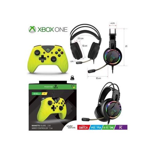 Casque Gamer PRO PH7 GAMER XBOX ONE/S/X/PC MUTI PLATEFORMES + Manette XBOX ONE-S-X-PC JAUNE POP