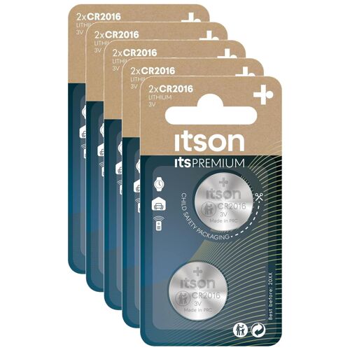 ITSON Lot de 5 Packs 2 CR2016 Piles bouton Lithium Idéale clés de voiture, montres
