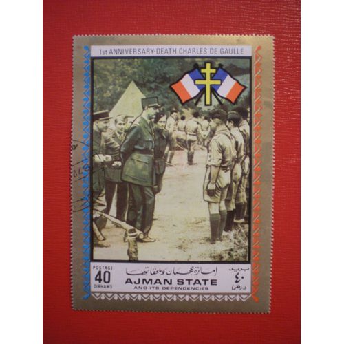 Premier Anniversaire De La Mort De Charles De Gaulle - Timbre Format Géant - Ajman