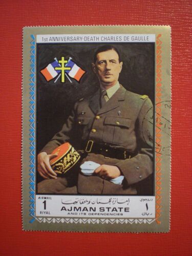 Premier Anniversaire De La Mort De Charles De Gaulle - Timbre Format Géant - Ajman