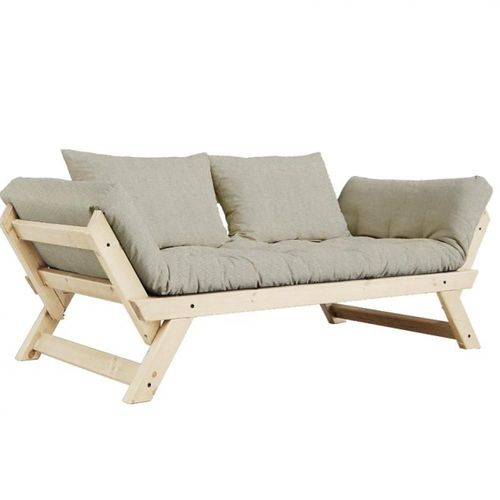 Banquette Méridienne Futon Bebop Pin Naturel Tissu Lin Couchage 75*200 Cm.