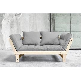 Banquette Méridienne Futon Beat Pin Naturel Tissu Gray Couchage 75*200 Cm.