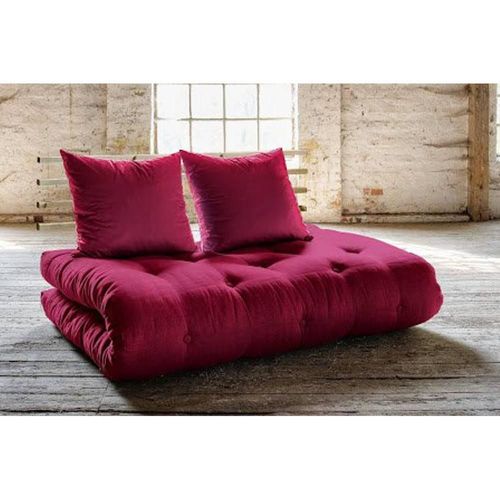 Canapé Lit Futon Shin Sano Bordeaux Et Pin Massif Couchage 140*200 Cm.