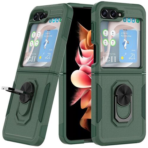 Coque pour Samsung Galaxy Z Flip 5 Vert Nuit - Antichoc Support Anneau Arrière Rigide Bordure Renforcé - E.F.Connection