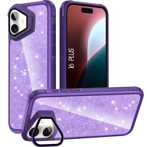 Coque Pour Iphone 16 Plus, Coque À Paillettes Antichoc Avec Protection Objectif Arrière - Translucide Violet - E.F.Connection