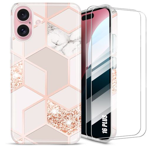 Coque + 2 Verres Trempés Pour Iphone 16 Plus, Protection Antichoc Ultra Slim Silicone + Pc Résistant Anti-Rayures Rose - E.F.Connection