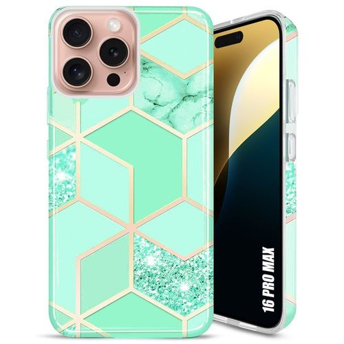 Coque Pour Iphone 16 Pro Max, Motif Marbre Turquoise Protection Léger Antichoc Silicone + Pc - E.F.Connection