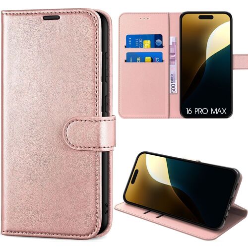 Coque Pour Iphone 16 Pro Max, Protection Rabat Anti-Rayures Synthécuir Souple - Rose - E.F.Connection
