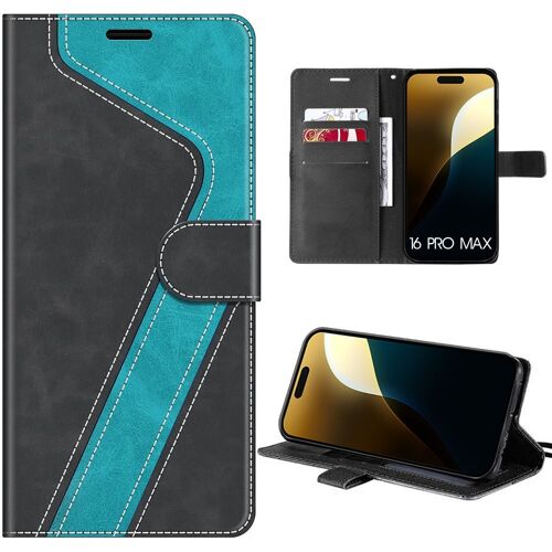 Coque Pour Iphone 16 Pro Max - Simili Cuir Bleu Antichoc Protection Rabat 360 Degré Anti-Rayures - E.F.Connection