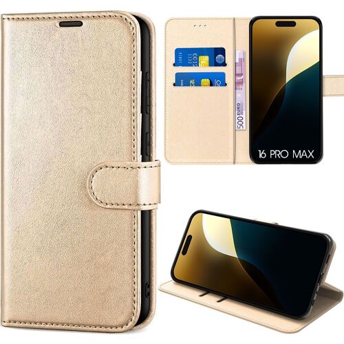 Coque Intégrale Pour Iphone 16 Pro Max, Protection En Cuir Pu Doré Antichoc Anti-Rayures - E.F.Connection