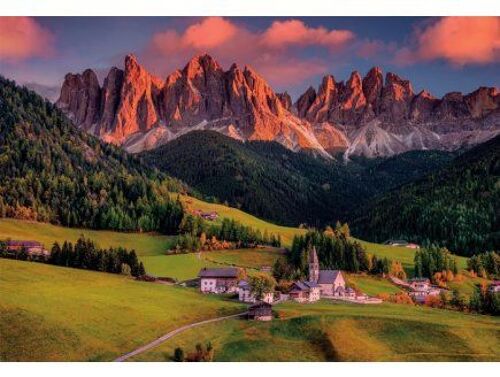 Puzzle Adulte Vues Des Dolomites - Village Funes - Montagne - 1000 Pieces - Set Puzzle Paysage Italie + 1 Carte Tigre
