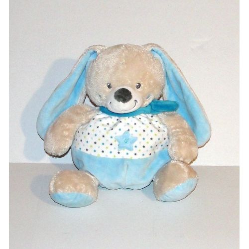 Doudou Lapin Boule Mots D'enfants Model Bleu Étoilés Peluche Lapin 24 Cm