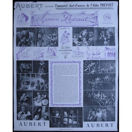 Manon Lescaut - Film Muet Ufa 1926 Allemand Arthur Robison Avec Lya De Putti Et Marlène Dietrich - Affiche De Cinéma Originale 49x61 Cm - Affiche Texte & Photos - Film Aubert - Roman De L'abbé Prevost