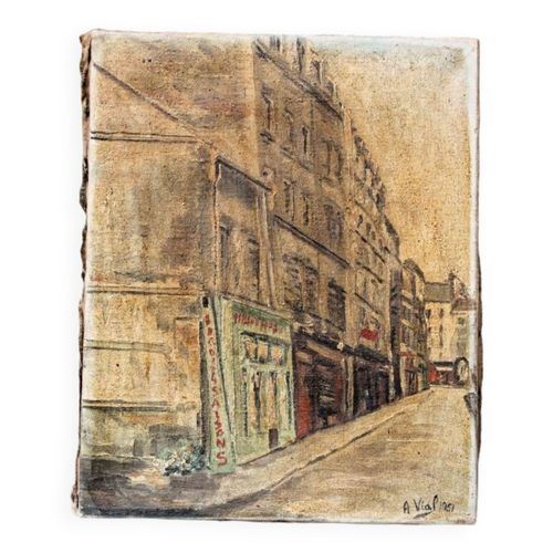Huile sur toile rue de Paris multicolore