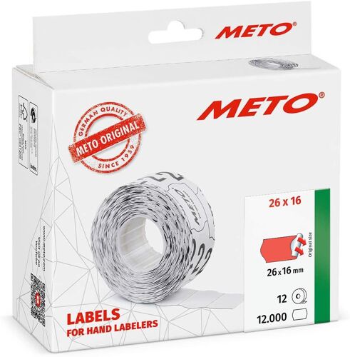 Etiquette Meto 26x16mm,Rouge Fluo, Permanent 12 Rouleaux (30007353)