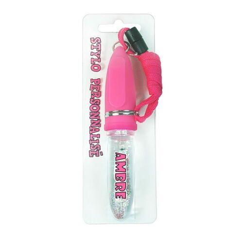 Stylo Message 11 Cm Avec Paillettes Et Cordon Tour De Cou Ambre