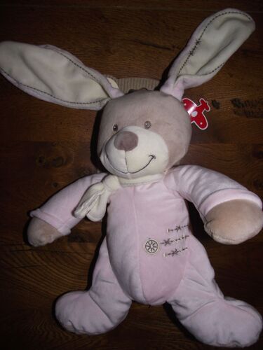 Doudou Peluche Lapin Rabbit Nicotoy Rose Marron Beige / Crème / Écru 30 Cm, Oreilles 17 Cm