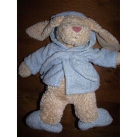 Doudou Peluche Lapin Rabbit Sia Marron Robe De Chambre Peignoir Chaussons Bleu Ciel