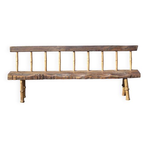 Grand Banc Bois Vintage Banc Bois Ancien Banc Artisanal Brutaliste Hall Daposentre Bois