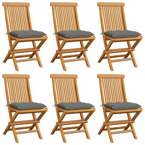 Vidaxl Chaises De Jardin Avec Coussins Gris 6 Pcs Bois De Teck Massif