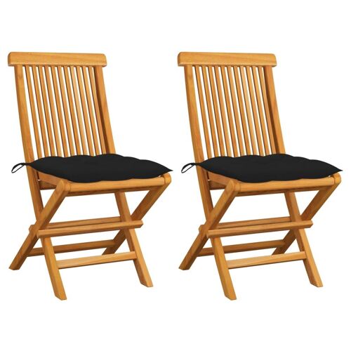 Vidaxl Chaises De Jardin Avec Coussins Noir 2 Pcs Bois De Teck Massif