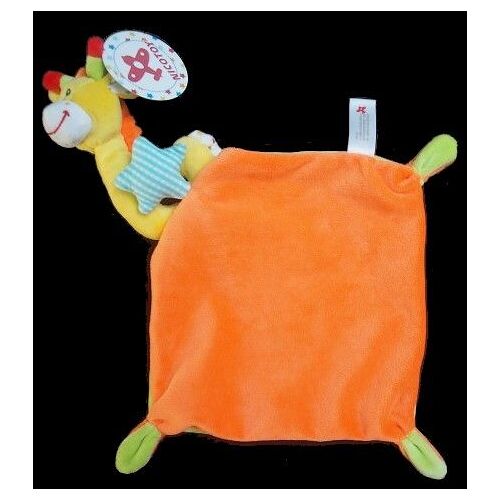 Doudou Peluche Girafe Nicotoy Plat Jaune Blanc Etoiles Mouchoir Carré Orange Vert