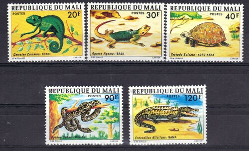 Mali 1976 : Faune : Animaux : Caméléon / Lézard / Tortue / Python / Crocodile - Série Entière De 5 Timbres Neufs **