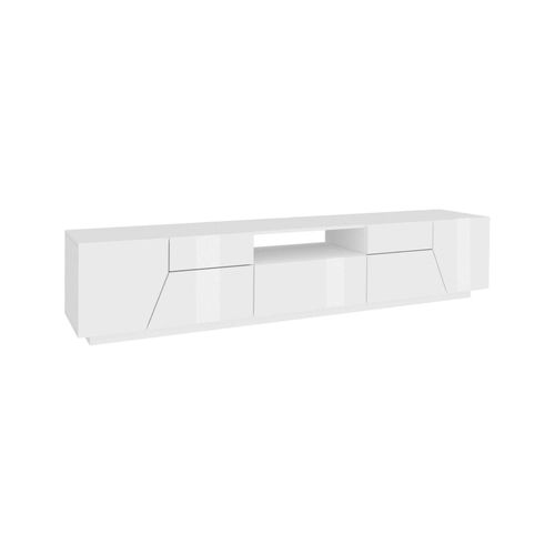 Meuble Tv Effet Bois Blanc Brillant 220x43h46 Cm