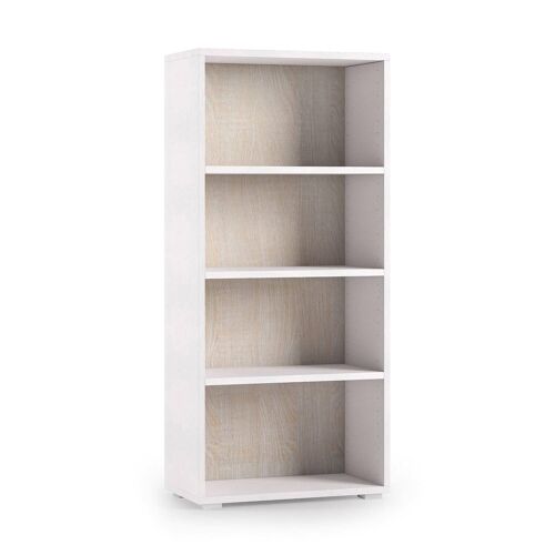 Bibliothèque effet bois blanc, beige 60x30h130 cm