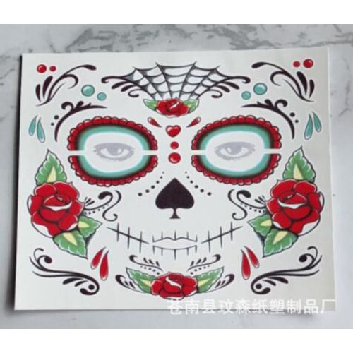 Autocollant De Tatouage Temporaire Pour Halloween, 2 Pièces, Maquillage Facial Spécial, Crâne Du Jour Des Morts, Robe D'halloween, Livraison Directe