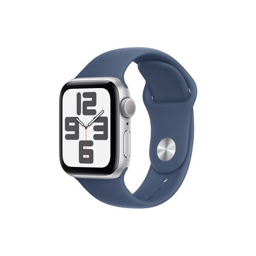 Apple Watch SE (GPS) - 2e génération - 40 mm - aluminium argenté - Montre connectée avec bracelet sport - fluoroélastomère - denim - taille du bracelet : M/L - 32 Go - Wi-Fi 4, Bluetooth - 26.4 g