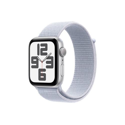 Apple Watch SE (GPS) - 2e génération - 44 mm - aluminium argenté - Montre connectée avec bracelet sport - deux couches de matières textiles tissées - nuage bleu - taille du poignet : 130-200 mm -...