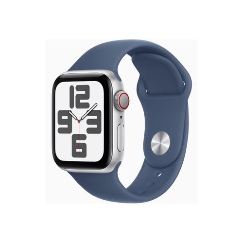 Apple Watch SE (GPS + Cellular) - 2e génération - 40 mm - aluminium argenté - Montre connectée avec bracelet sport - fluoroélastomère - denim - taille du bracelet : M/L - 32 Go - LTE, Wi-Fi 4...