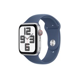 Apple Watch SE (GPS + Cellular) - 2e génération - 44 mm - aluminium argenté - Montre connectée avec bracelet sport - fluoroélastomère - denim - taille du bracelet : M/L - 32 Go - LTE, Wi-Fi 4...