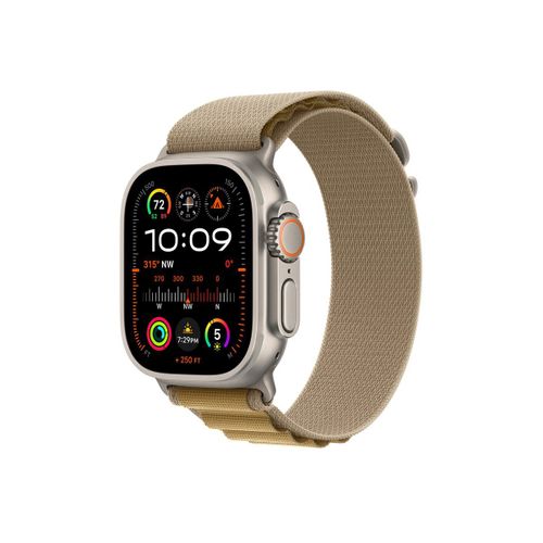 Apple Watch Ultra 2 - 49 mm - titanium naturel - Montre connectée avec Boucle Alpine - textile - ocre - taille du bracelet : L - 64 Go - LTE, Wi-Fi 4, UWB, Bluetooth - 4G - 61.4 g