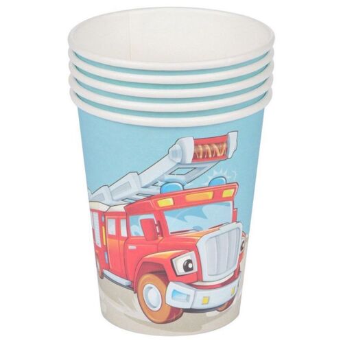 Lot De 6 Gobelets En Papier "Pompier" 25cl Bleu