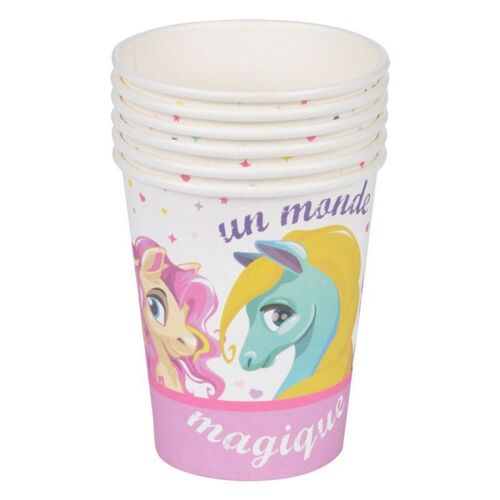 Lot De 6 Gobelets En Papier "Poney" 25cl Rose