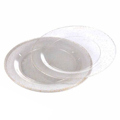 Lot De 6 Assiettes En Plastique Réutilisable "Paillettes" 18cm Or