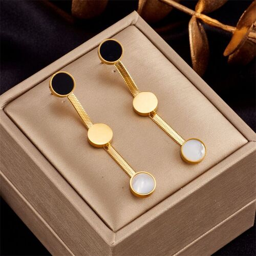 Xiyanike-Boucles D'oreilles En Acier Inoxydable Sion L Pour Femme, Pompon Rond Noir Et Blanc, Bijoux De Fête Vintage, Simple Et Créatif, Nouvelle Tendance Et Chic