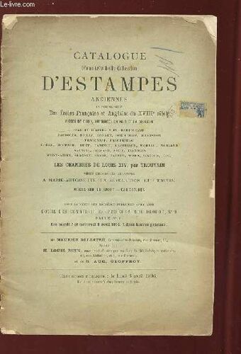 Catalogue D Une Tres Belle Collection D Estampes Anciennes Expose Le 6 Avril 1896.