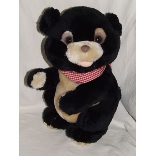 Ours Doudou Noir Noeud Vichy Rouge Peluche De 32 Cm