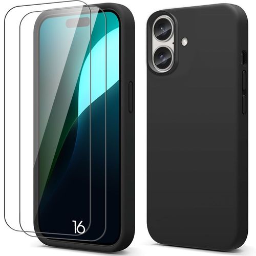 Coque Pour Iphone 16 Avec 2 Verres Trempés - Protection Silicone Souple Doux Anti-Rayures - Noir - E.F.Connection