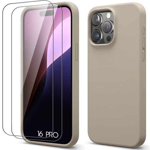 Coque Silicone pour iPhone 16 Pro - Protection Ultra Slim Anti-Rayures Beige + 2 Verres Trempés - E.F.Connection