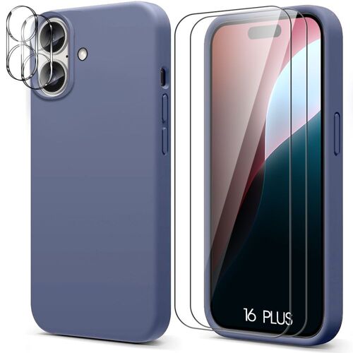 Coque Pour Iphone 16 Plus - Silicone Bleu Nuit + 2 Vitres Verre Trempé Et 2 Protections Caméra Arrière - E.F.Connection