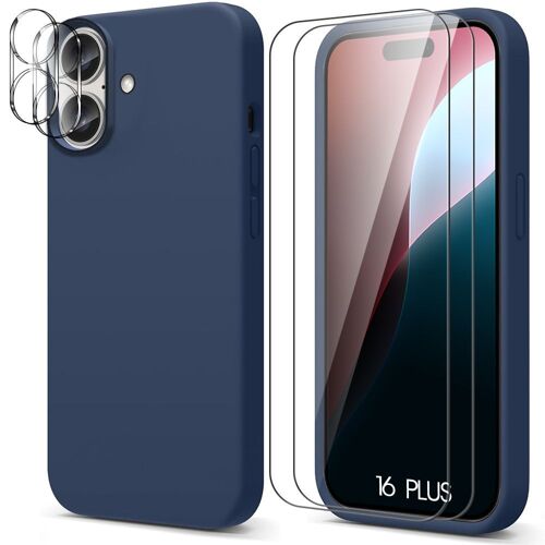 Coque Pour Iphone 16 Plus - Silicone Bleu Marine + 2 Verres Trempés Et 2 Vitres Caméra Arrière - E.F.Connection