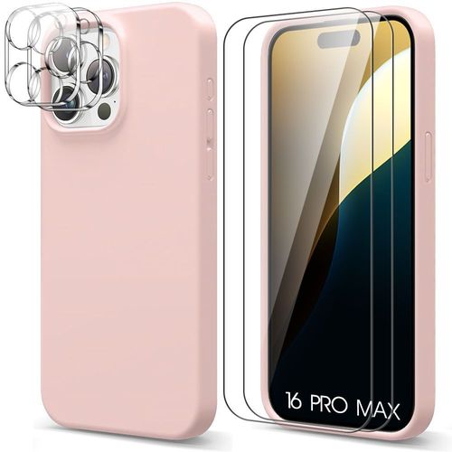 Coque pour iPhone 16 Pro Max Silicone Rose + 2 Verres Trempés et 2 Vitres Objectif Arrière - E.F.Connection