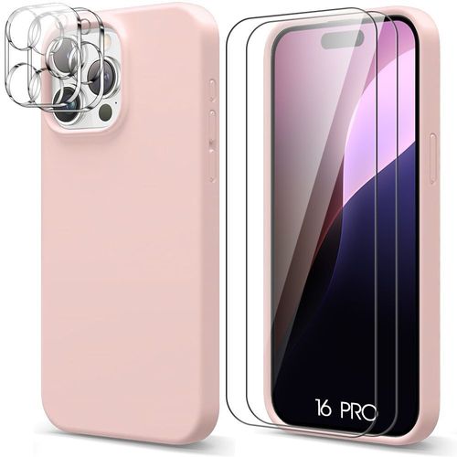 Coque Pour Iphone 16 Pro, Silicone Liquide Rose + 2 Verres Trempés Et 2 Vitres Objectif Arrière - E.F.Connection