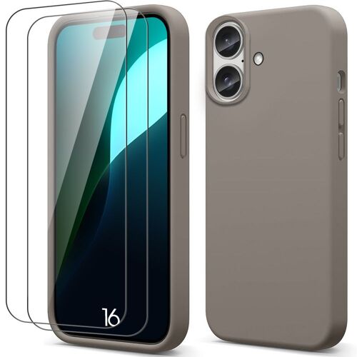 Coque + 2 Verres Trempés Pour Iphone 16, Protection Silicone Liquide Ultra Slim Souple Effet Mat Gris - E.F.Connection